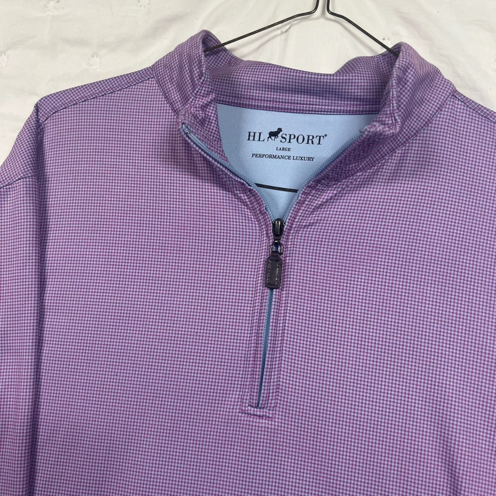 HL Sport Performance Luxury Purple Micro Check Quarter Zip Pullover Mens Large